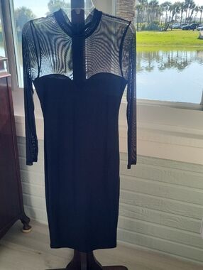 Kardashian Kollection Black Long Sleeve Sheer Yoke Midi Dress